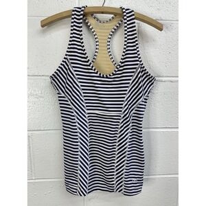 Albion Fit Love Racer Back Black & White Striped Athletic Tank / Women's Medium